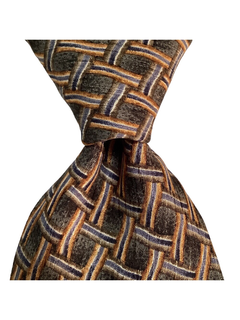 Cocktail Collection Mens 100% Silk Necktie Designer Scotch Brown/Orange/Blue EUC